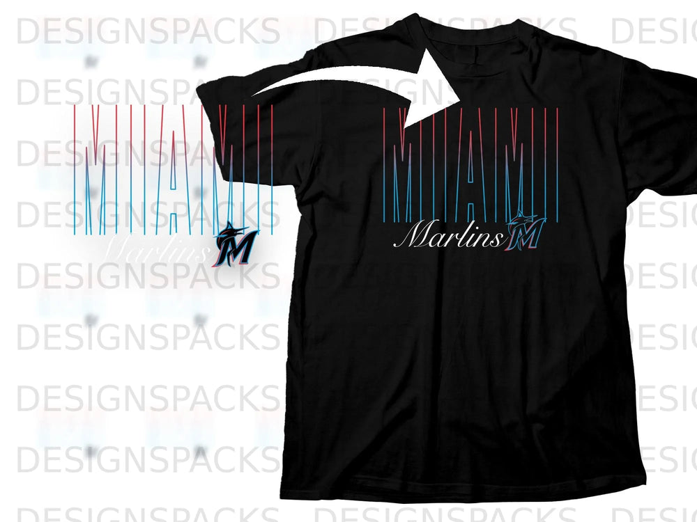 Black t-shirt with "MIAMI Marlins" graphic and team logo.