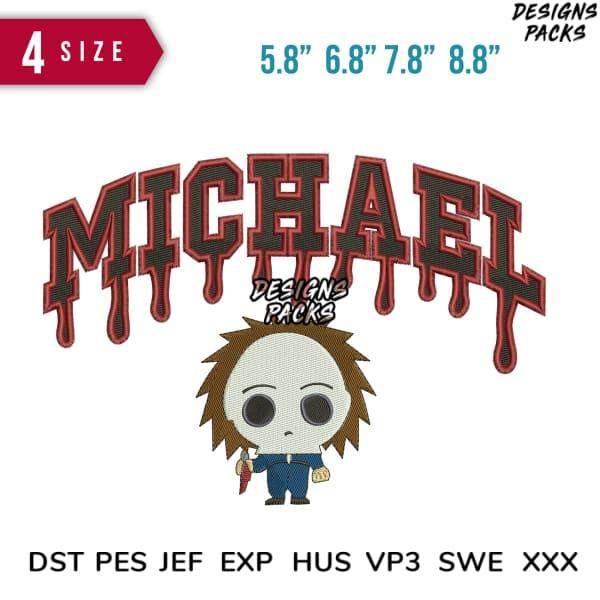 Michael embroidery design with spooky character, available in multiple sizes and formats