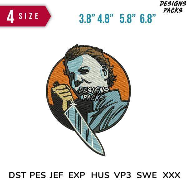 Michael Myers embroidery design in 4 sizes, compatible with DST PES JEF formats for machine embroidery