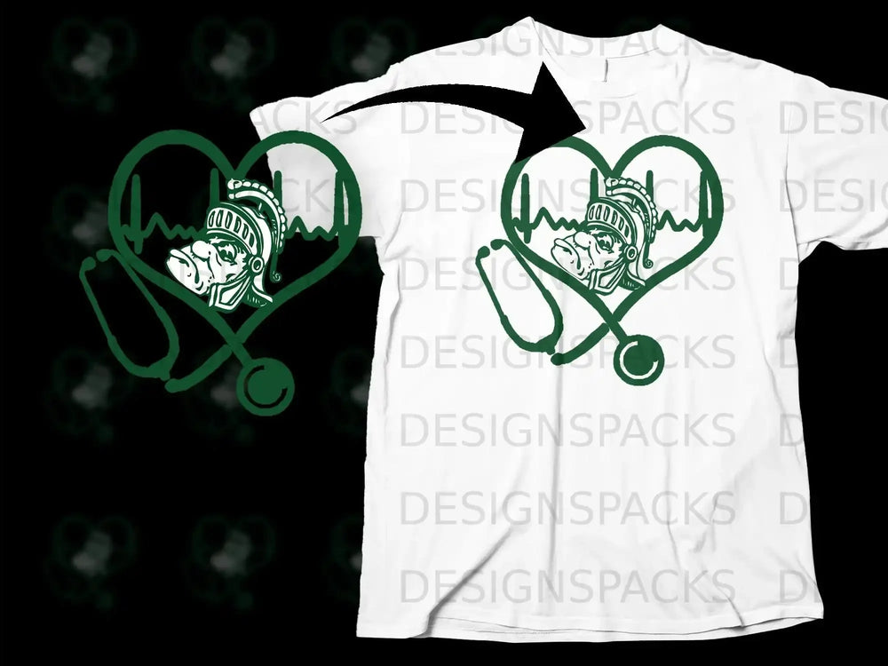 Heartbeat Spartan Helmet Stethoscope Graphic T-Shirt