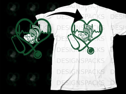 Heartbeat Spartan Helmet Stethoscope Graphic T-Shirt