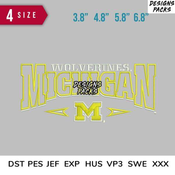 Michigan Wolverines embroidery design in 4 sizes, compatible with DST PES JEF formats for instant download