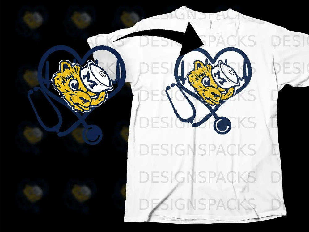 Bear Nurse Stethoscope Heart Graphic T-Shirt