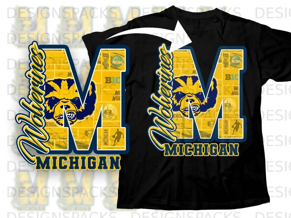 Wolverines Michigan Big M Graphic Design Shirt