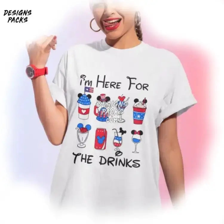 Mickey 4Th Of July Sublimation Epcot Food And Wine Cartoon I’m Here For The Drinks Png Design