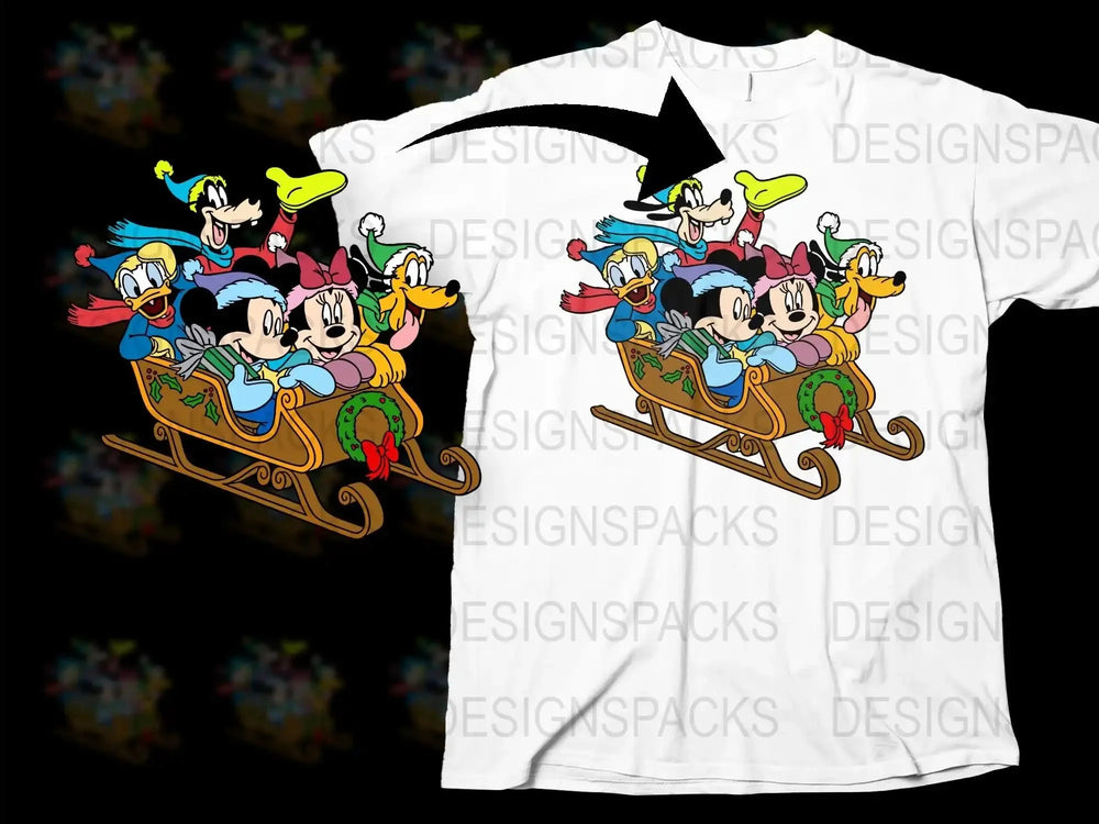 Disney Character Christmas Sleigh Ride Graphic T-Shirt, Festive Holiday Apparel for Family