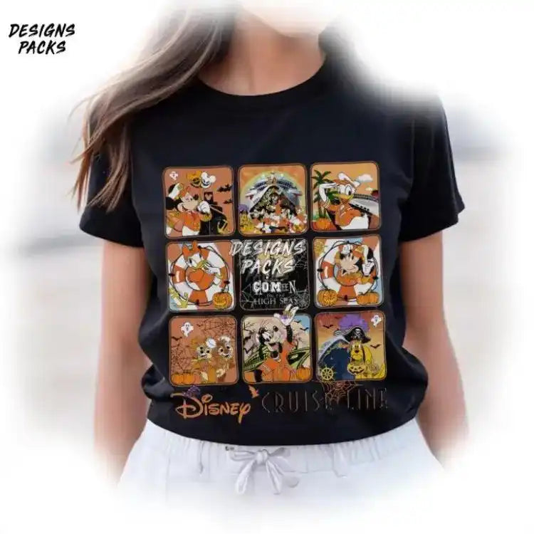 Mickey And Friends Halloween Cartoon Vintage Cruise Line On The High Seas Png Design