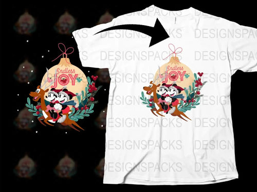 Christmas T-Shirt with Cartoon Reindeer and Kids, Festive Holiday Apparel, Endless Joy Graphic Tee