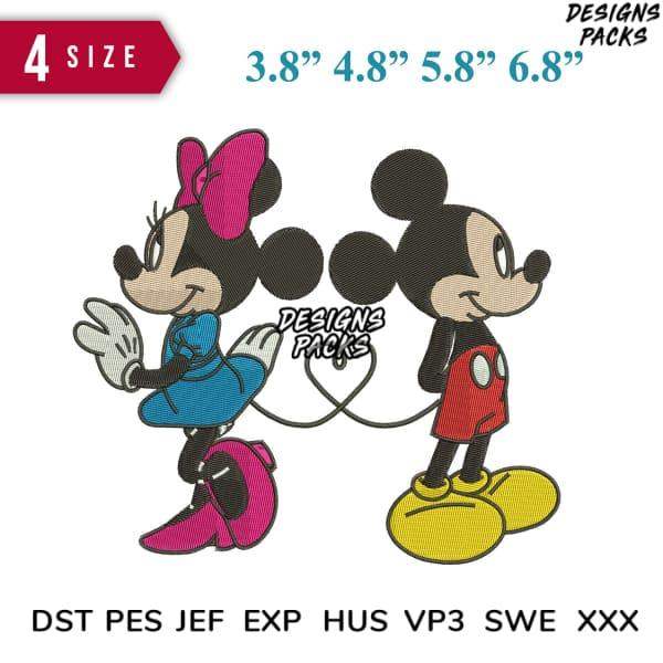 Mickey and Minnie Mouse embroidery design in 4 sizes, DST PES JEF formats, print-ready for DTG or DTF