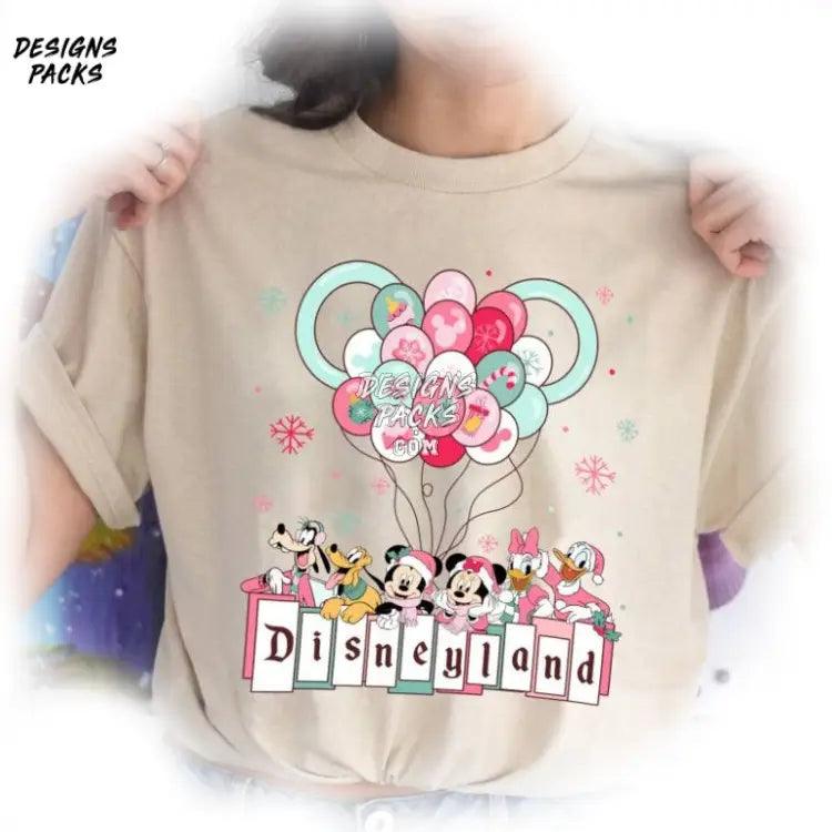 Mickey Balloons Magic Kingdom Pink Xmas Party Vintage Cartoon And Friends Christmas Png Design