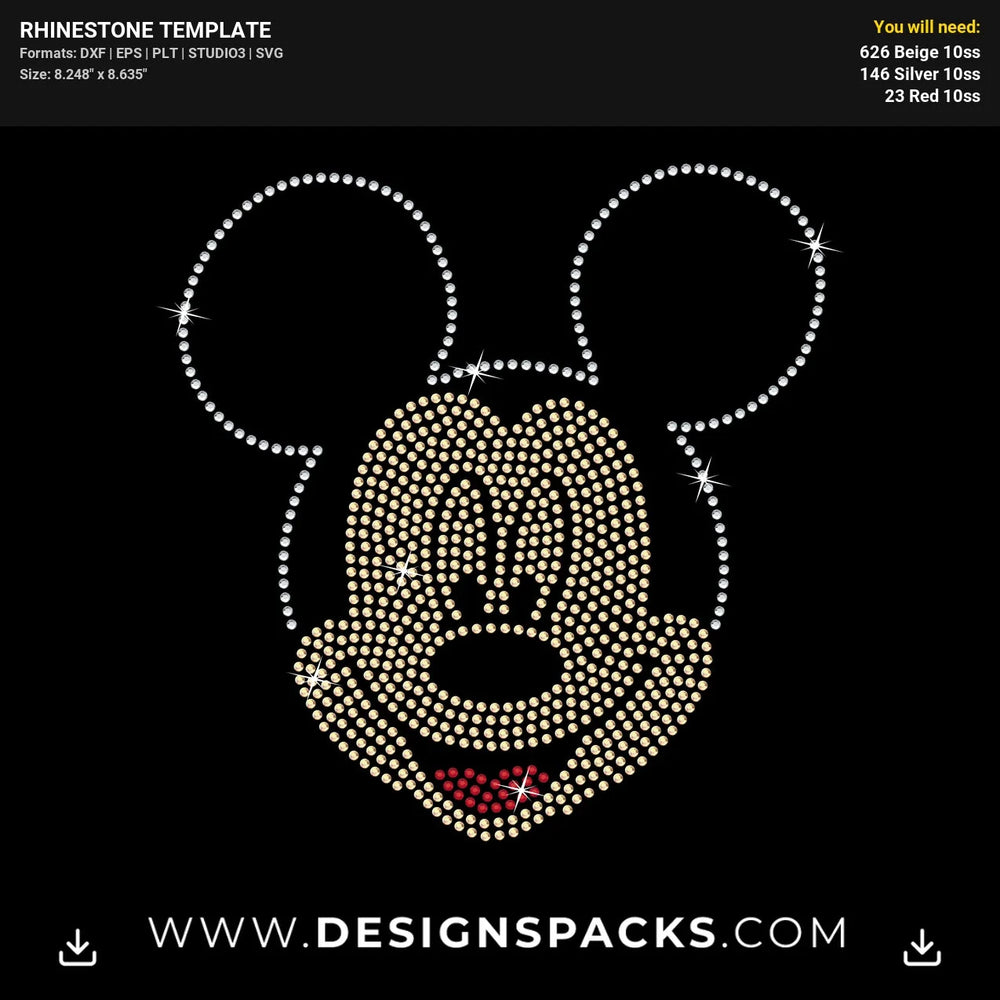 Mickey Black Tshirt Face Rhinestone Digital Template