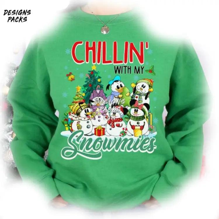 Mickey & Friends Christmas Party Cartoon Land Family Chillin With My Snowmies Png Design