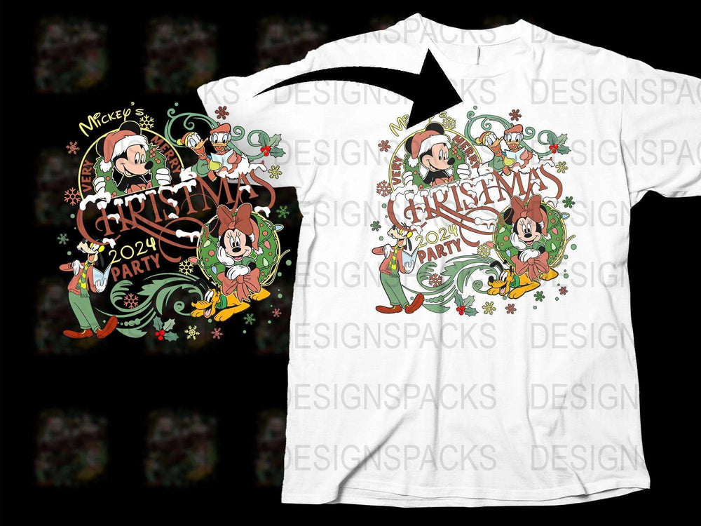 Mickey's Christmas Party 2024 T-Shirt, Cartoon Holiday Tee, Festive Family Matching Outfits