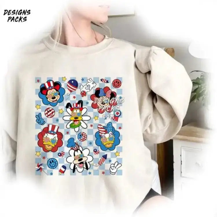 Mickey Minnie 4Th American Patriotic Cartoon & Friends Of July Checkered Png Design