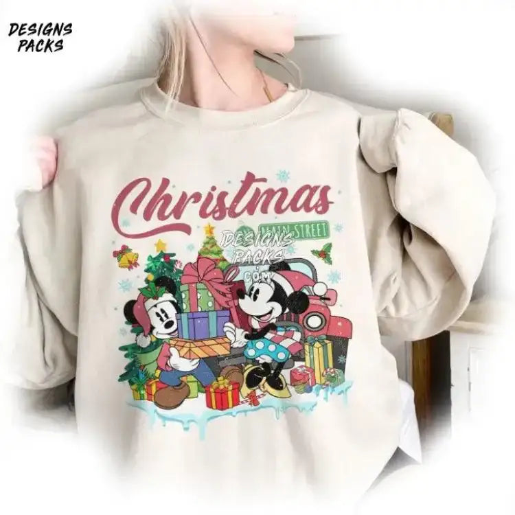 Mickey Minnie Christmas Cartoon On Main Street Png Design