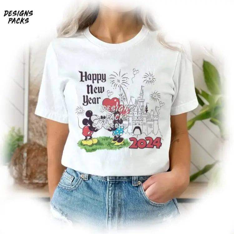Mickey Minnie Couple Walt Cartoon World And Happy New Year 2024 Png Design