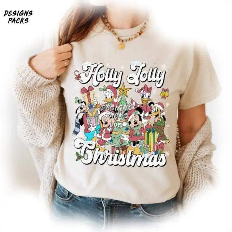 Mickey Minnie Holly Jolly Christmas Family Party Cartoon And Friends Png Design