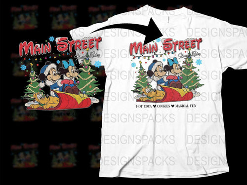 Main Street Christmas T-Shirt, Mickey and Minnie Holiday Tee, Festive Family Matching Shirts, Disney Inspired Christmas Apparel
