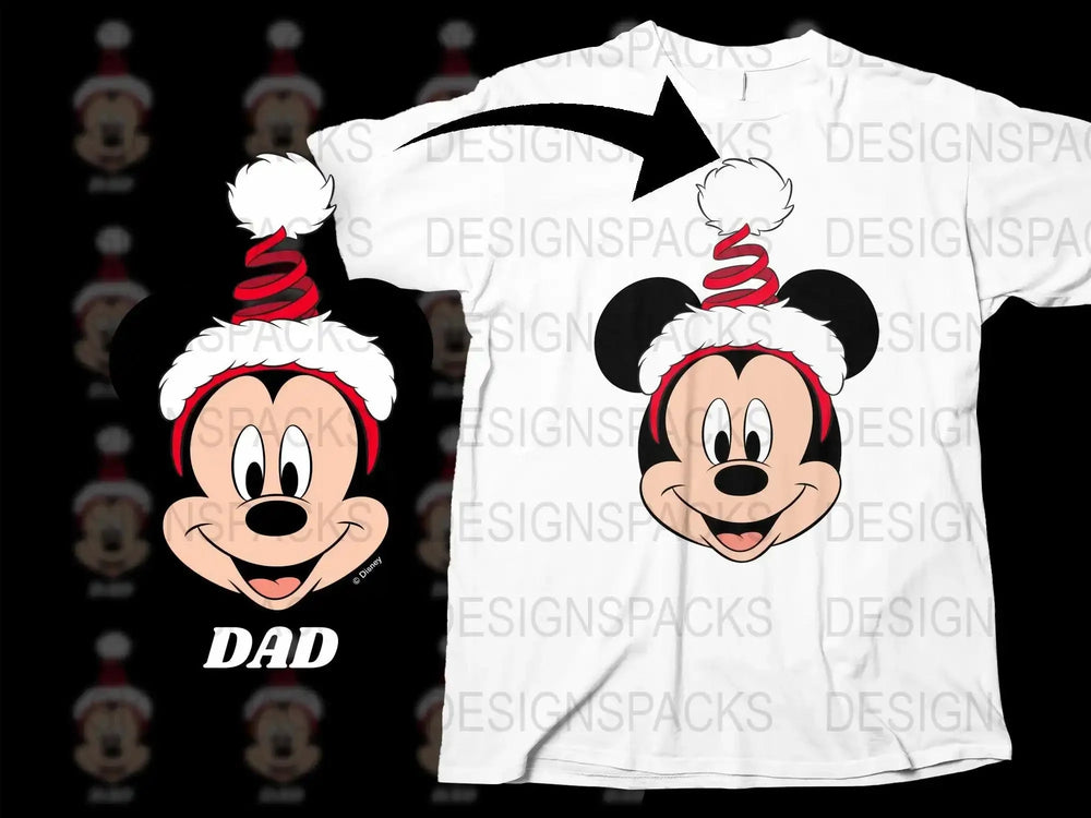 Mickey Mouse Santa Hat Smiling Face Png Digital Download