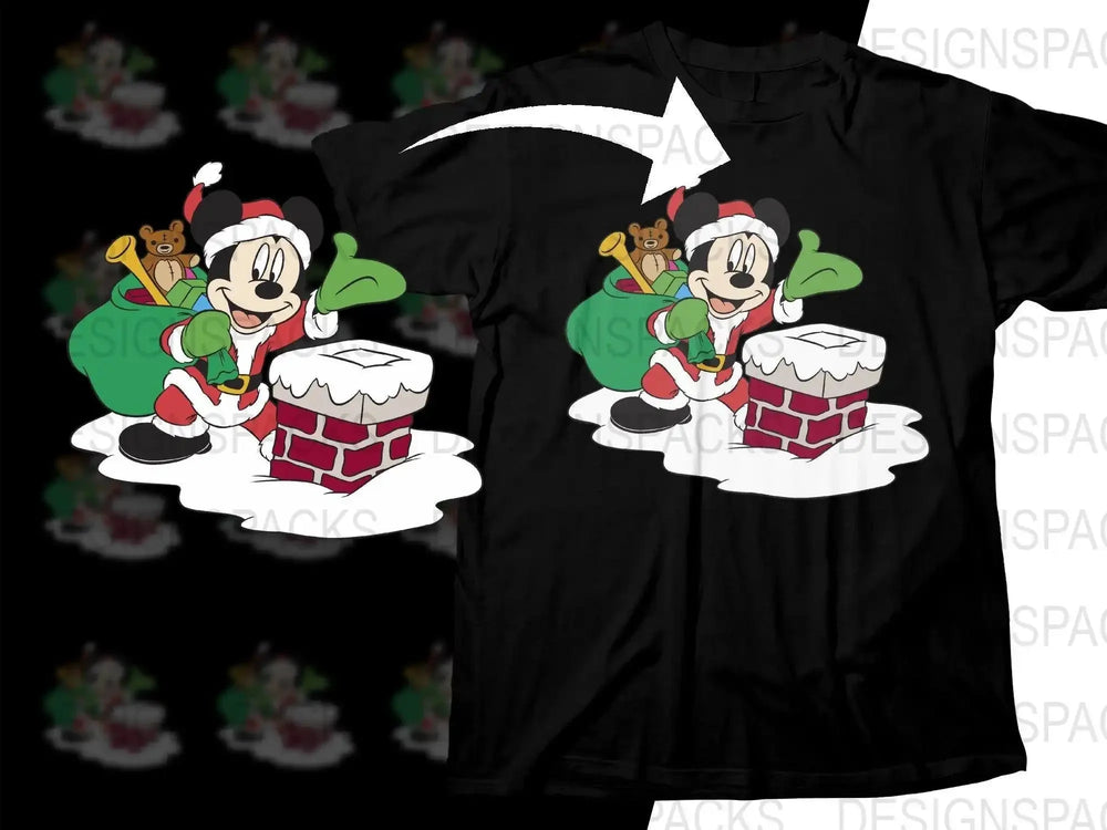Mickey Mouse Santa with Chimney Christmas Png Digital Download