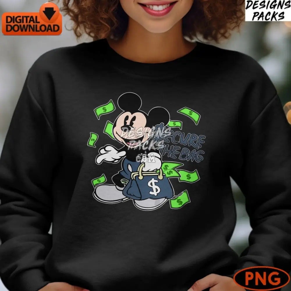 Mickey Mouse Secure The Bag Digital Art Instant Download Png Cartoon Money Theme Fun Character