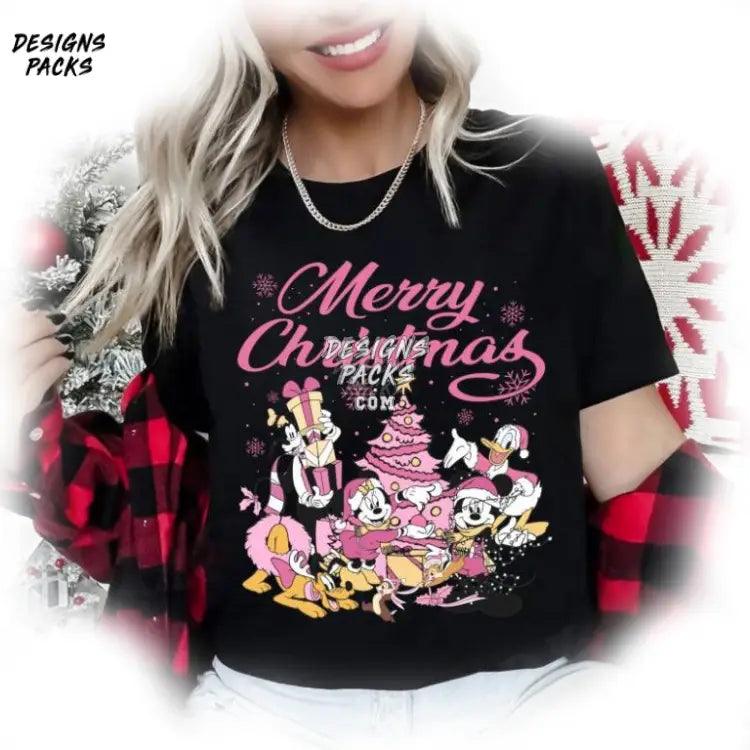 Mickey Pink Christmas Minnie Goofy Pluto Cartoon Vintage And Friends Png Design