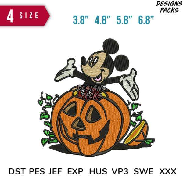Mickey Mouse on Halloween pumpkin, embroidery design in DST PES formats for instant download
