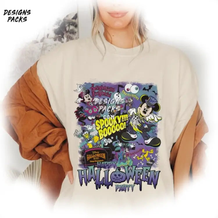 Mickey Spooky Halloween And Friend Trip Cartoon Vintage Png Design
