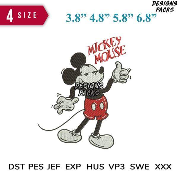 Mickey Mouse embroidery design in 4 sizes, print-ready formats including DST, PES, JEF for DTG and DTF.