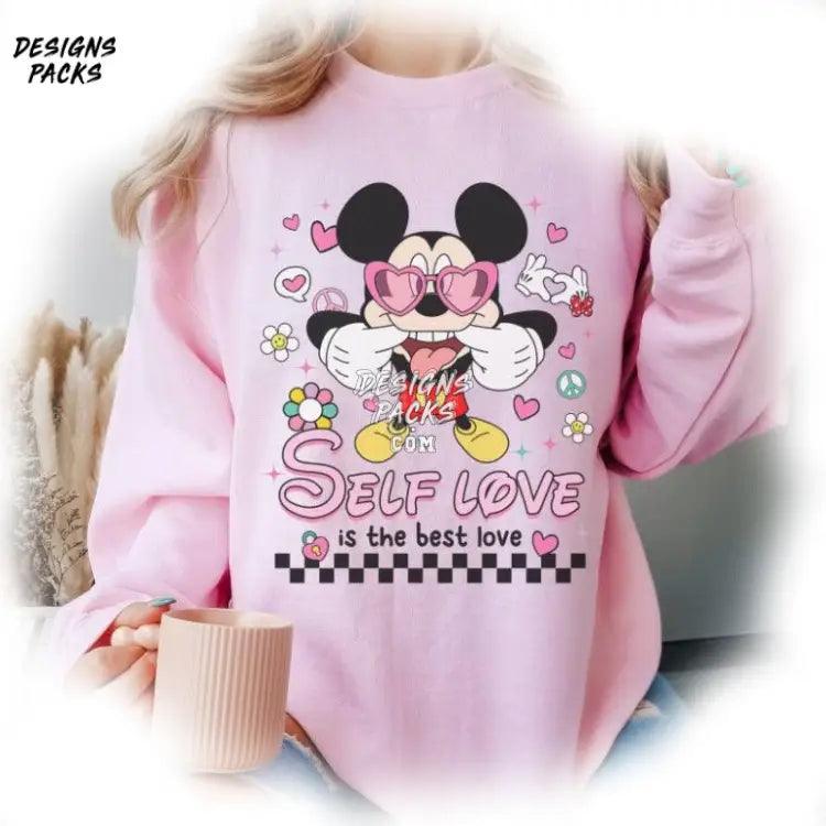 Mickey Valentines Groovy Cartoon Self Love Is The Best Png Design