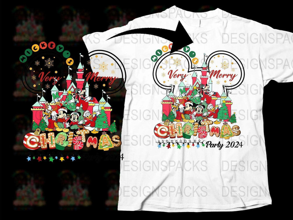 Disney Christmas T-Shirt, Very Merry Party 2024, Family Holiday Tee, Festive Cartoon Graphics, Unisex Adult Clothing