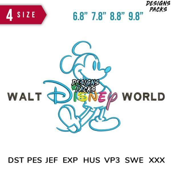 Mickey Mouse Walt Disney World embroidery design in 4 sizes, DST PES JEF formats for instant download