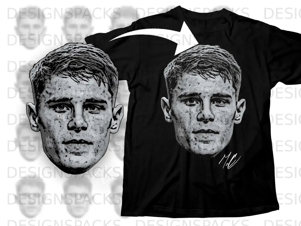 Realistic Face Graphic T-Shirt with Autograph Design