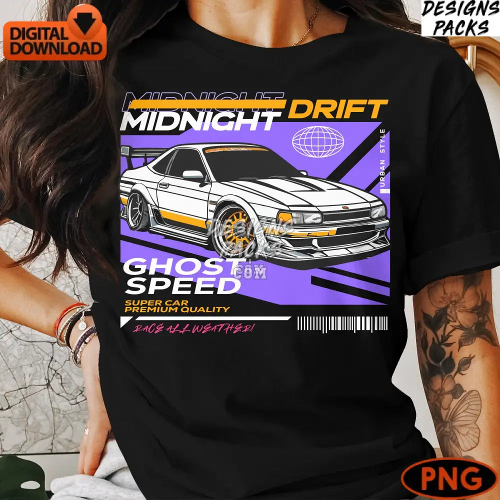 Midnight Drift Digital Art Car Illustration Instant Download Ghost Super Png File Premium Quality