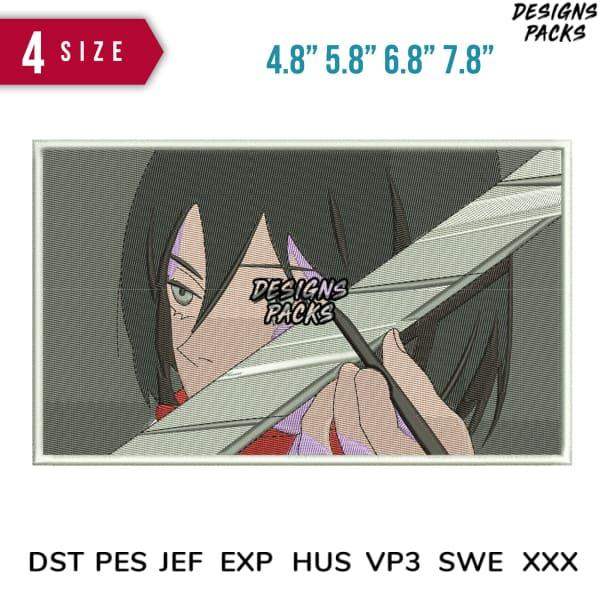 Anime girl embroidery design in 4 sizes, PES DST JEF formats for machine embroidery