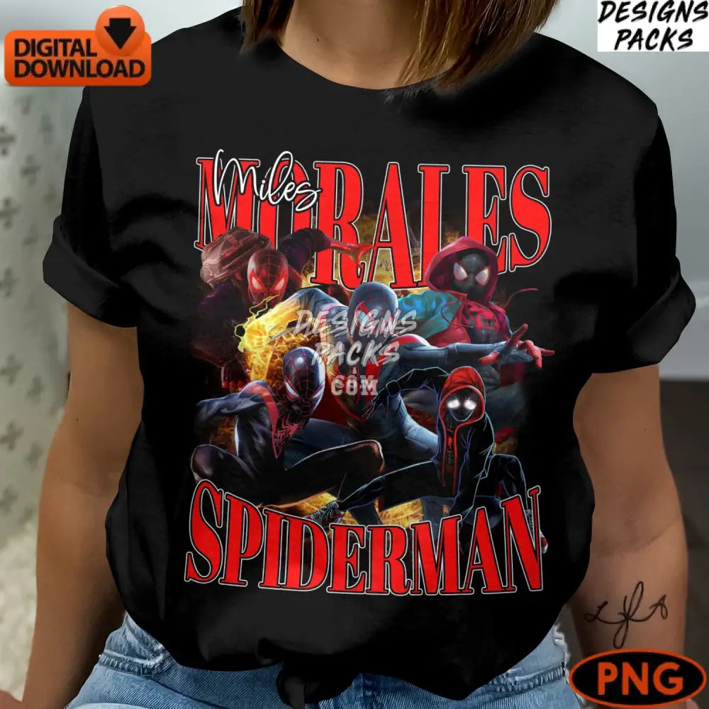 Miles Morales Spiderman Digital Art Superhero Png Instant Download
