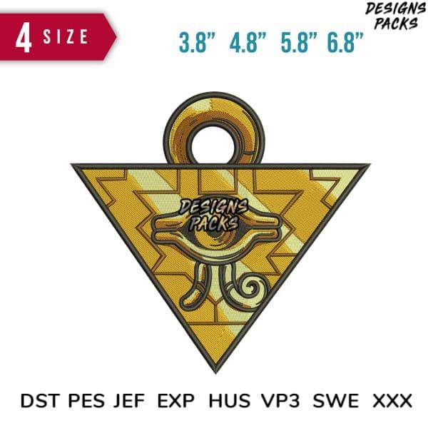 Embroidery design of golden Eye of Horus triangle patch, available in 4 sizes & multiple formats