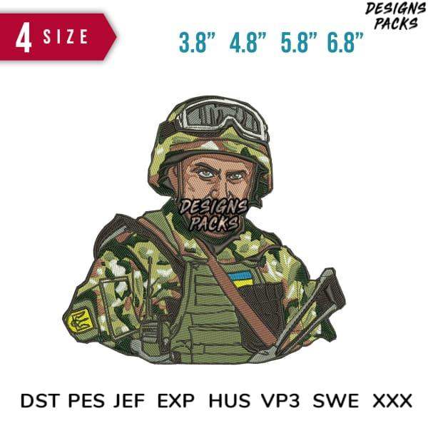 Military soldier embroidery design in 4 sizes, print-ready formats for DTG, DTF, tumbler wraps