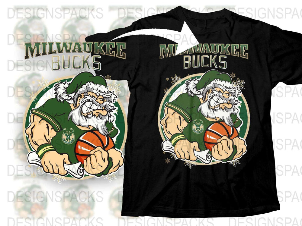 Milwaukee Bucks Santa Claus Basketball T-Shirt, Holiday Sports Apparel, Christmas Fan Gift, Festive Team Spirit Wear