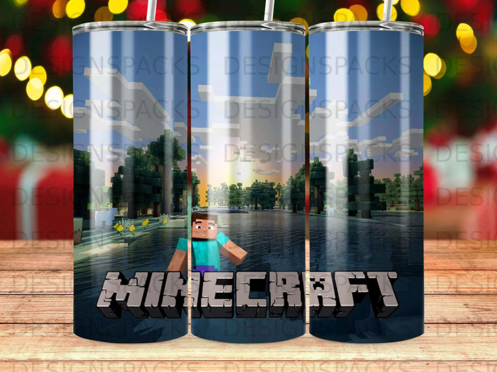 Minecraft Steve Blocky World Sunset Tumbler Digital Wrap Design