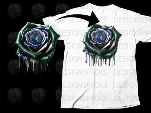 Unique Blue Rose Dripping Paint Design T-Shirt, Stylish Graphic Tee, Unisex Fashion Top