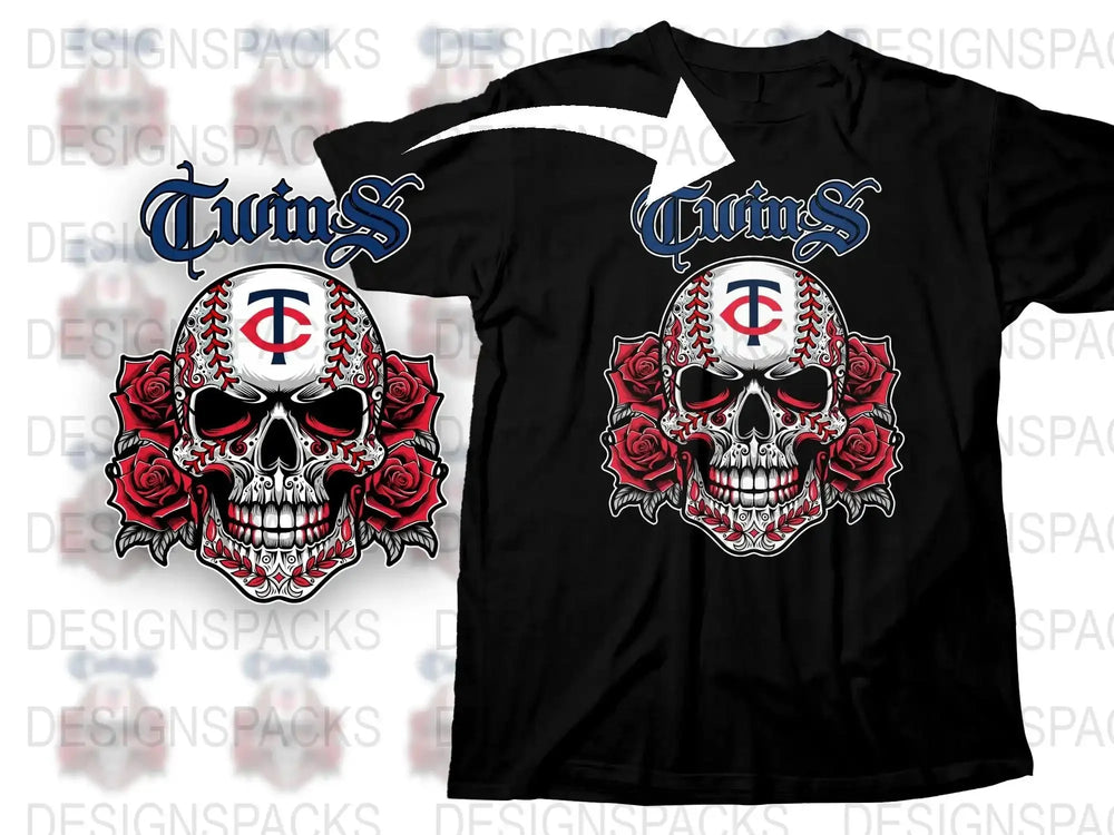 Gothic Skull Twins Baseball T-Shirt, Unisex Sports Graphic Tee, Black and White Stylish Casual Wear