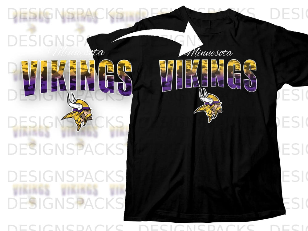 Black t-shirt with "Minnesota Vikings" text and team logo.