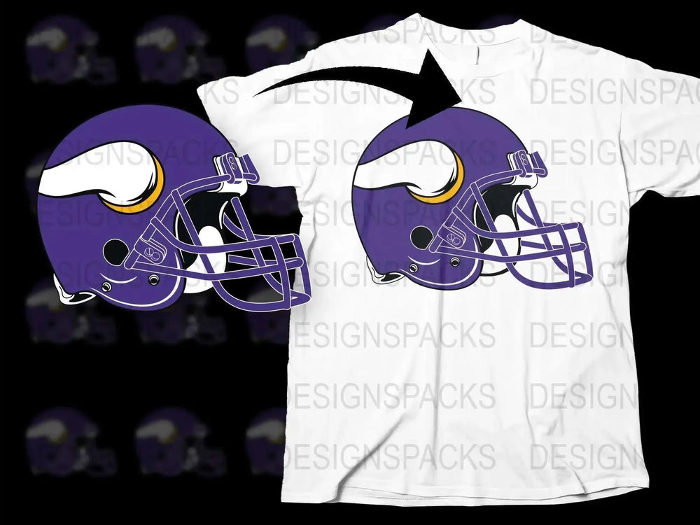 Sports Team Helmet Graphic T-Shirt, Purple and White, Football Fan Apparel, Casual Wear
