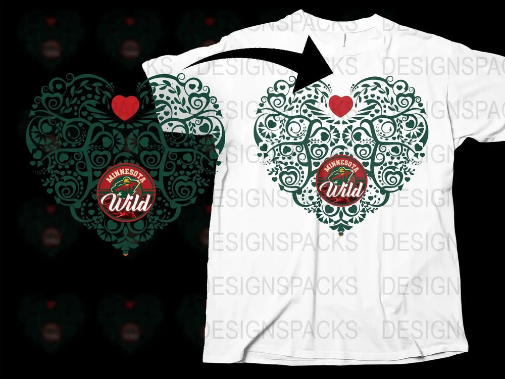Minnesota Wild Heart Design Graphic Hockey Logo Png Digital Download
