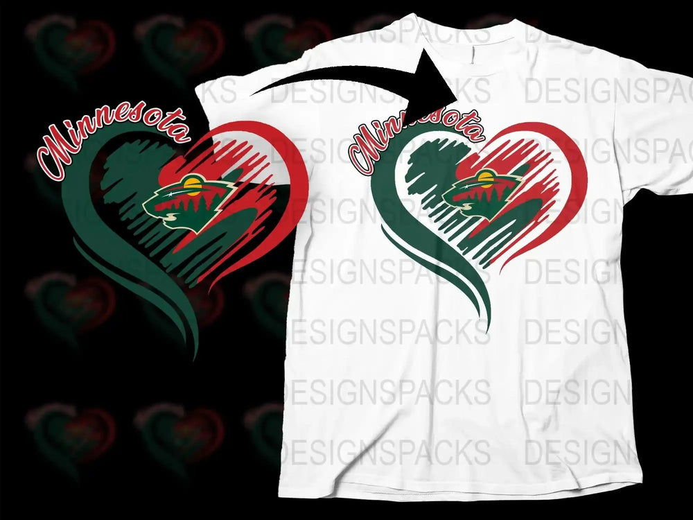 Minnesota Wild Heart Graphic Design Logo Png Digital Download