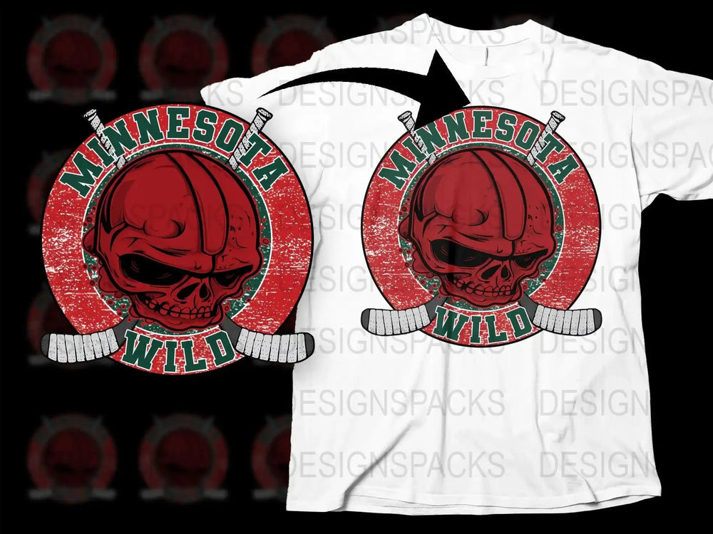 Minnesota Wild Skull Design Graphic Png Digital Download