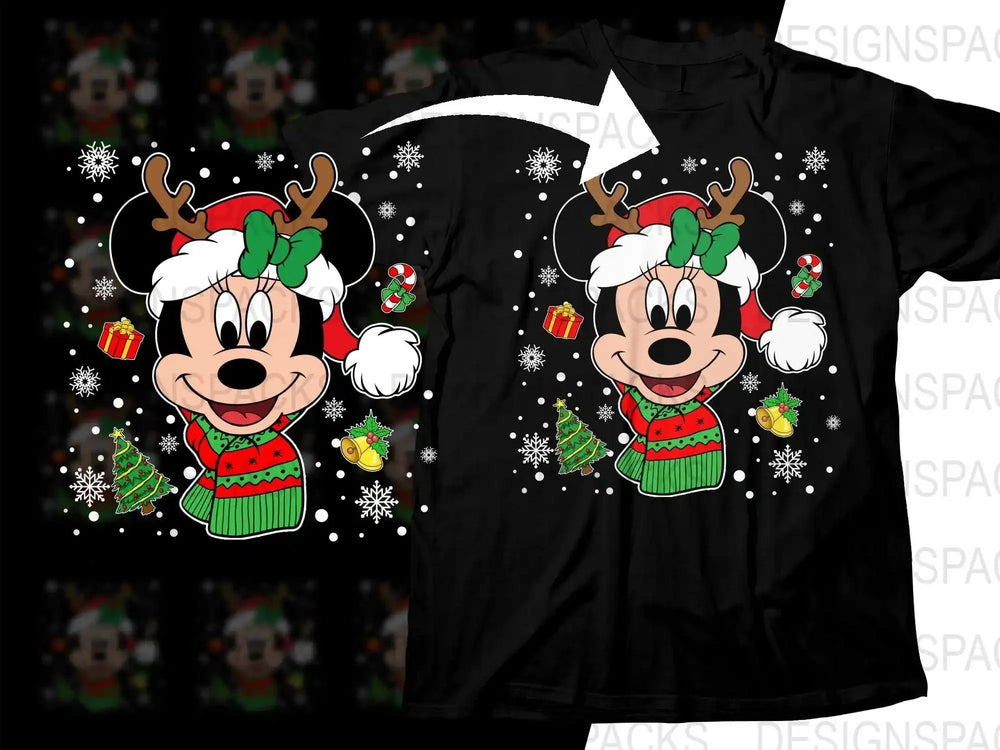 Minnie Mouse Christmas Antlers and Santa Hat Png Digital Download