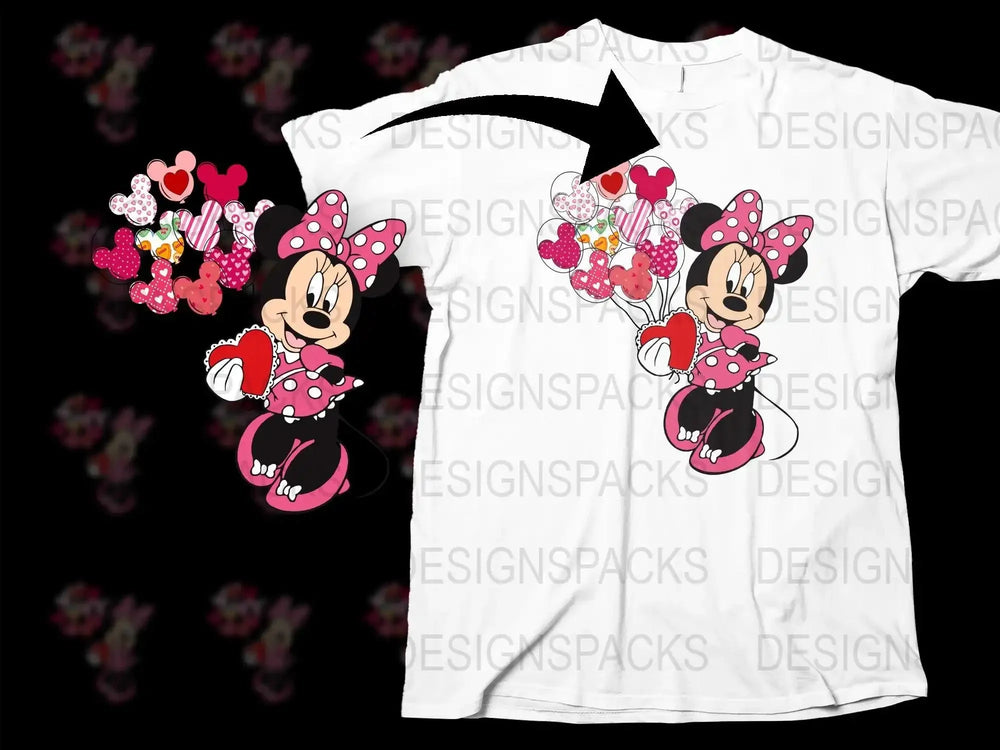 Minnie Mouse with Balloons Valentine Png Digital Download