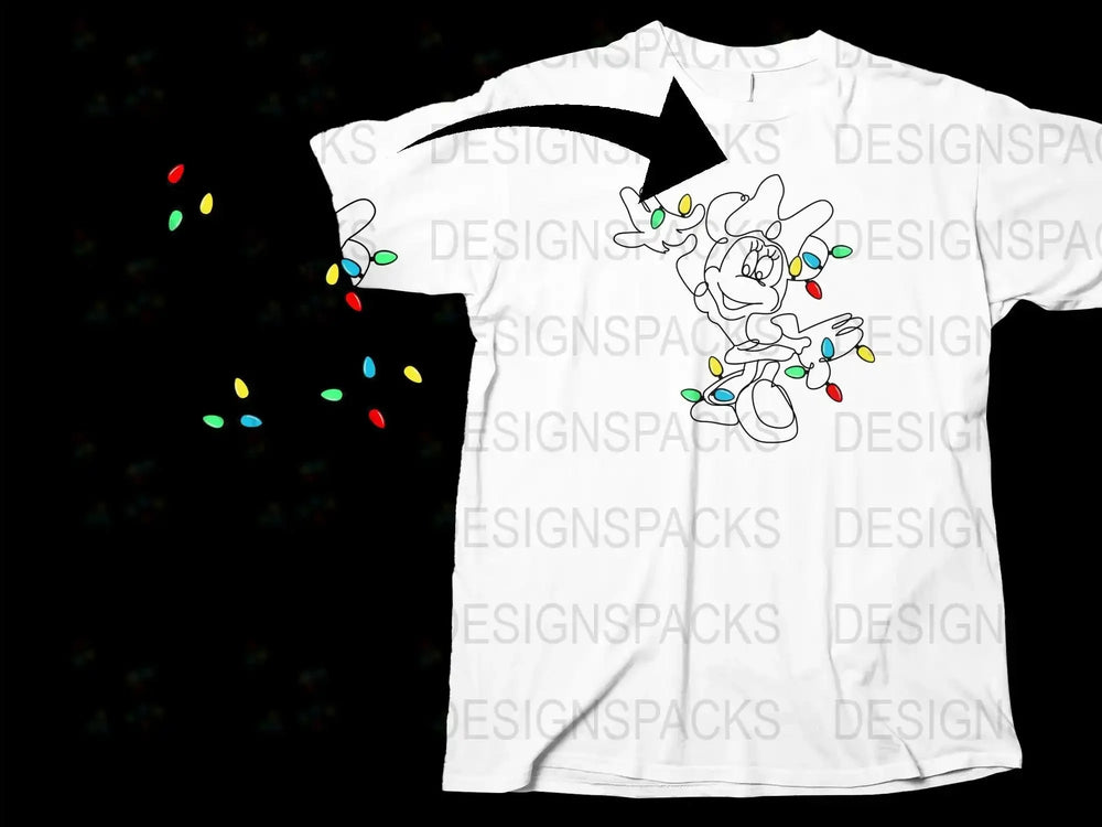 Christmas T-Shirt with Cute Reindeer Design, Festive Holiday Apparel, Colorful Lights, Unisex Kids and Adult Sizes